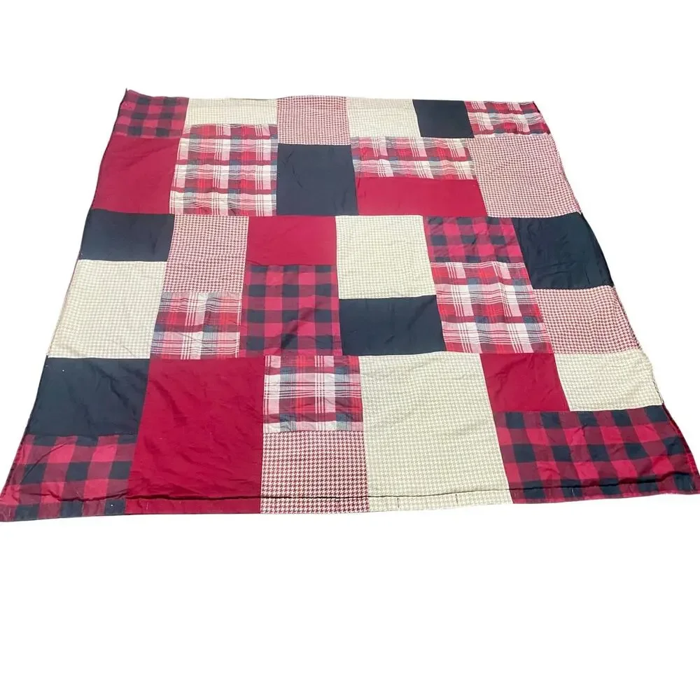 Woolrich Shower Curtain Patchwork Red Black & White Fabric Cotton 68x68 Lot of 2